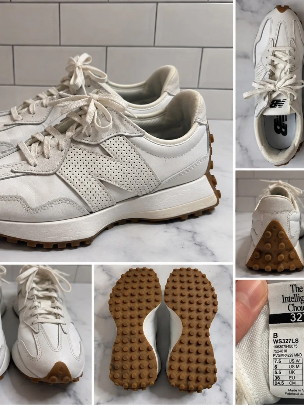 New Balance 327 Sea Salt Gum Women’s 7.5 White Leather Sneakers WS327LS